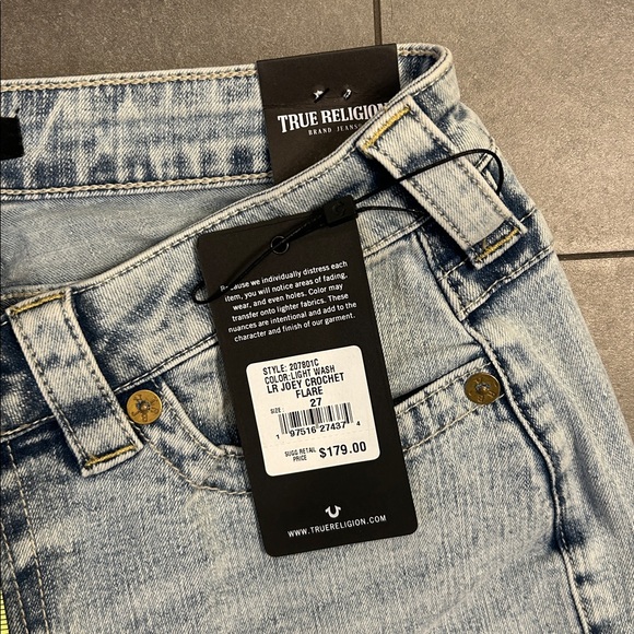 True Religion Light Wash , Low Rise, Crochet ,Joey Flare Jeans - Picture 12 of 13